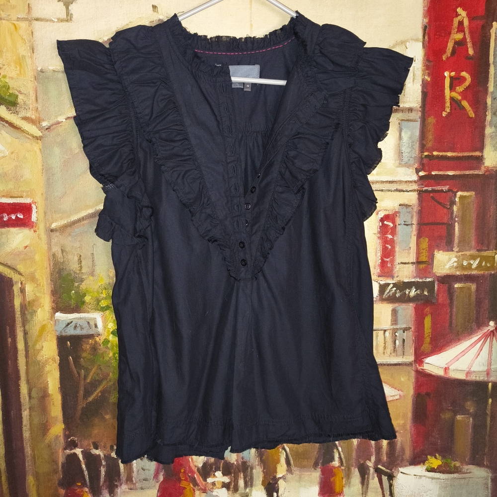 Anthropologie Midnight Ruffle Blouse